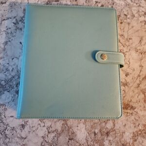 Sky Blue Leather Binder with Snap Closure